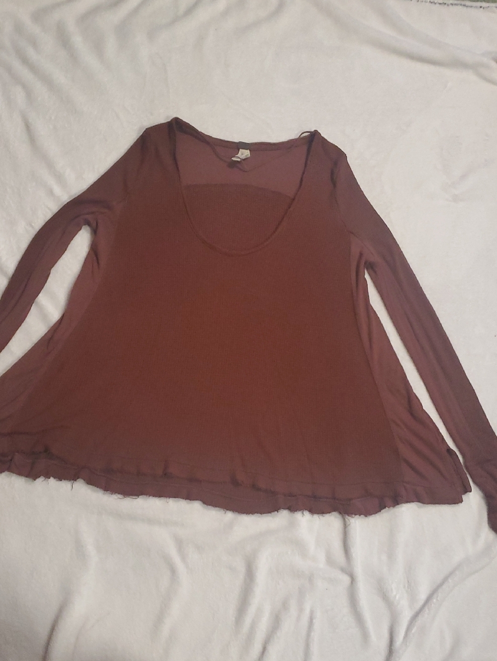 We The Free Long Sleeve Scoop Neck Oversized Top in Rust Brown